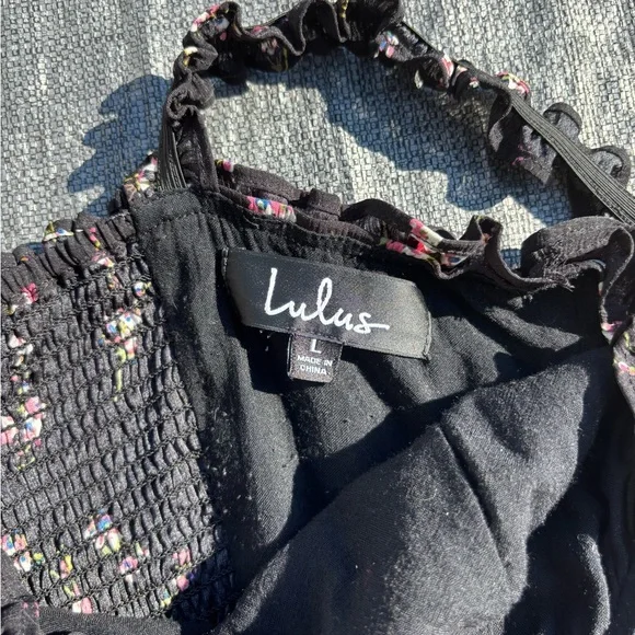 Lulus In The Garden Black Floral Print Skater Dress - Size L - Picture 9 of 10